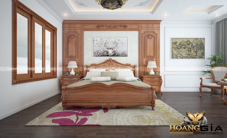 Mẫu giường gỗ gõ đỏ tự nhiên đẹp sang trọng