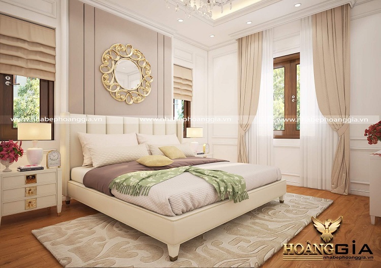 Không gian phòng ngủ được thiết kế đầy tinh tế với sự chau truốt, tỉ mỉ trong từng đường nét