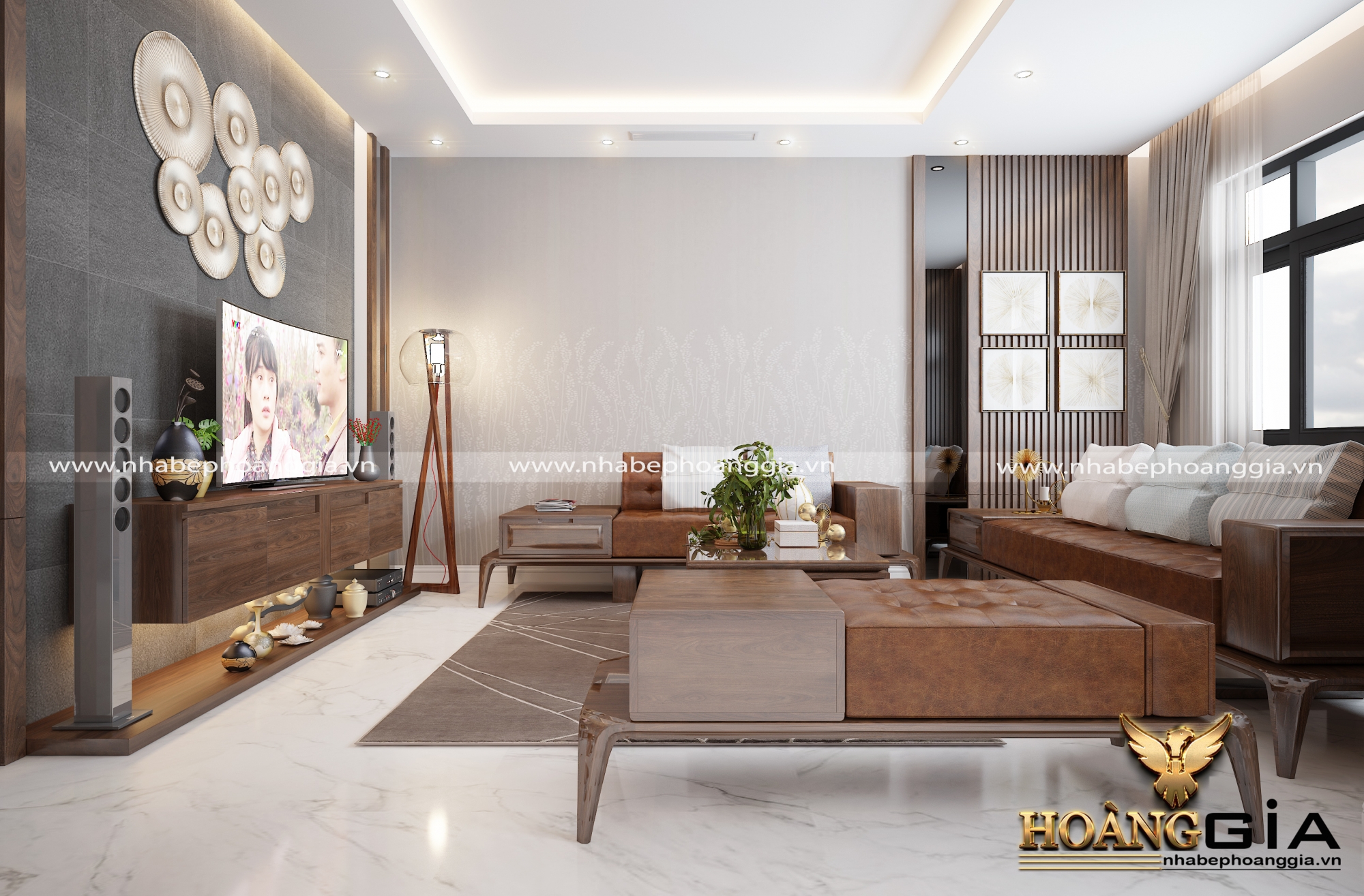 mẫu nội thất phòng khách bằng gỗ tự nhiên đẹp 2019