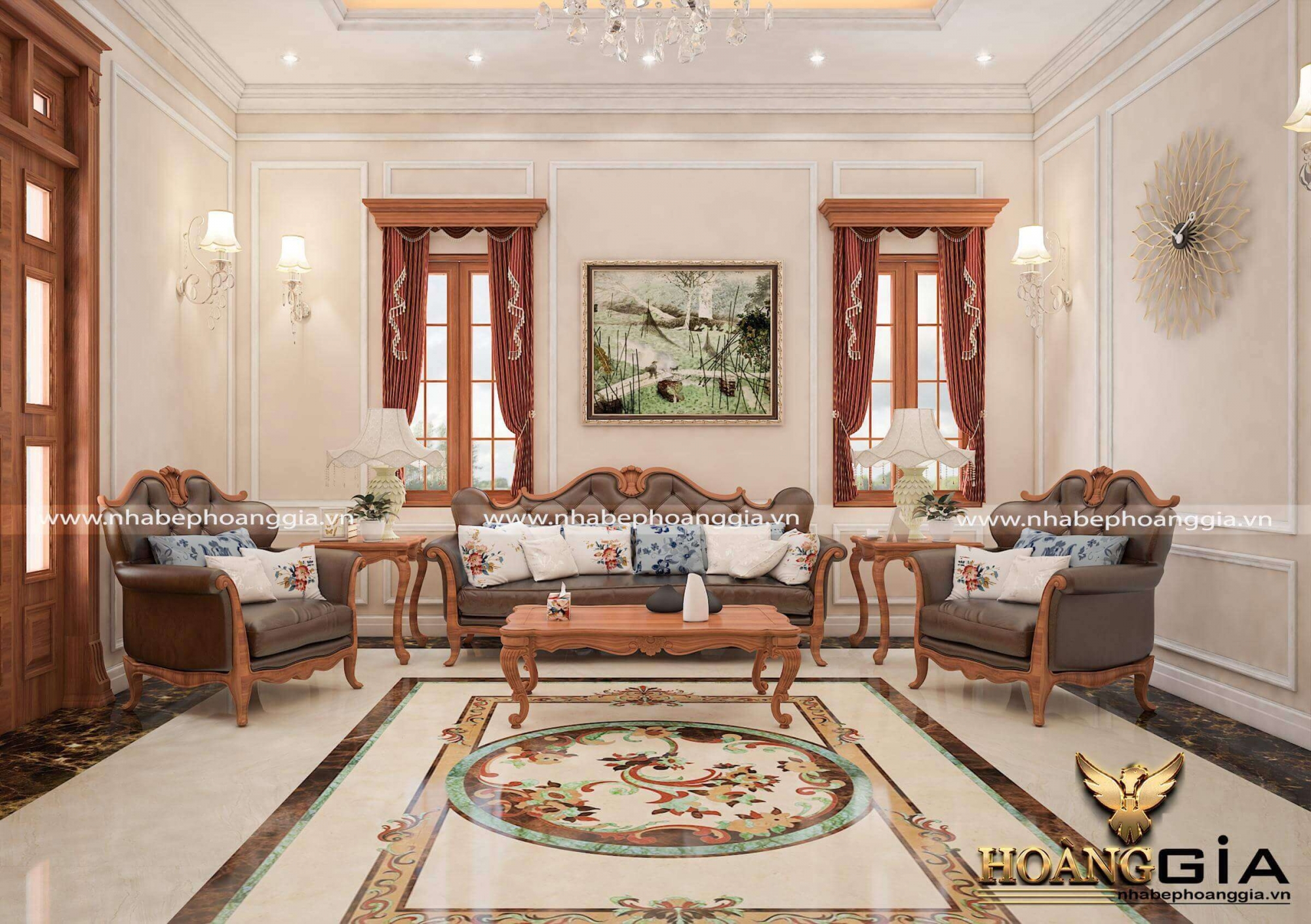 Mẫu sofa gỗ phòng khách đẹp phong cách tân cổ điển
