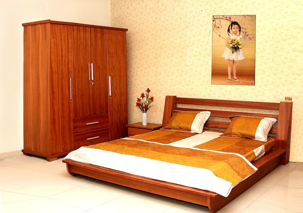 Mẫu giường ngủ gỗ gõ đỏ cao cấp hiện đại