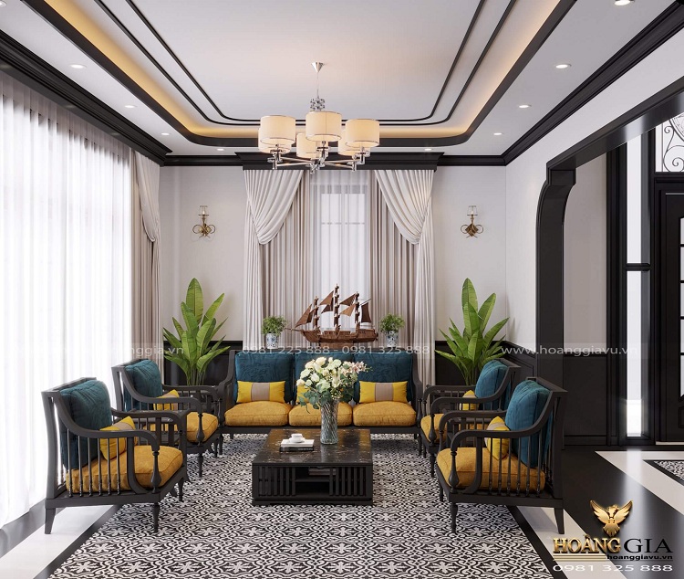 Thiết kế và thi công nội thất phòng khách biệt thự tại Quảng Nam