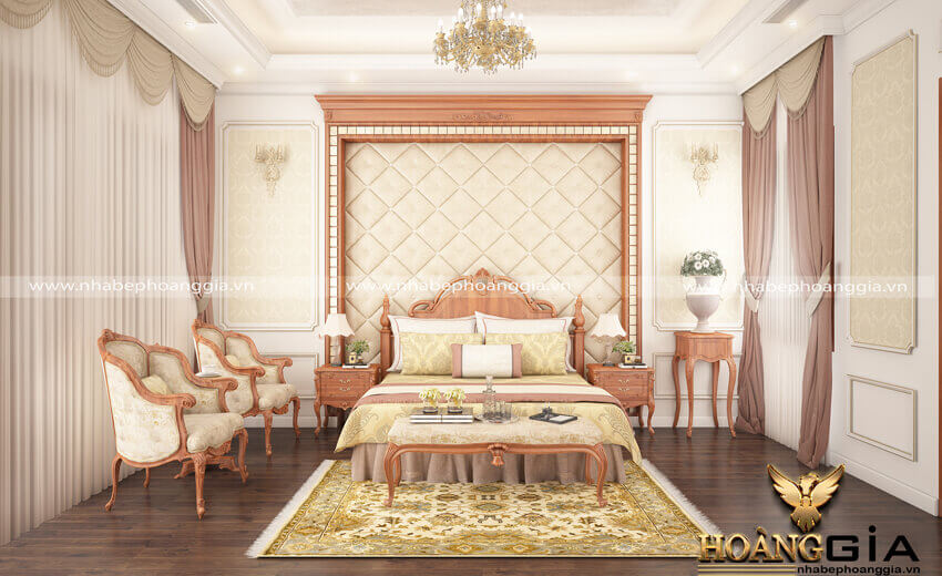 Mẫu giường tân cổ điển gỗ gõ đỏ đẹp có độ bền cao