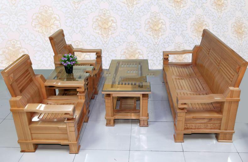 Mẫu bàn ghế sofa gỗ thanh lịch đơn giản