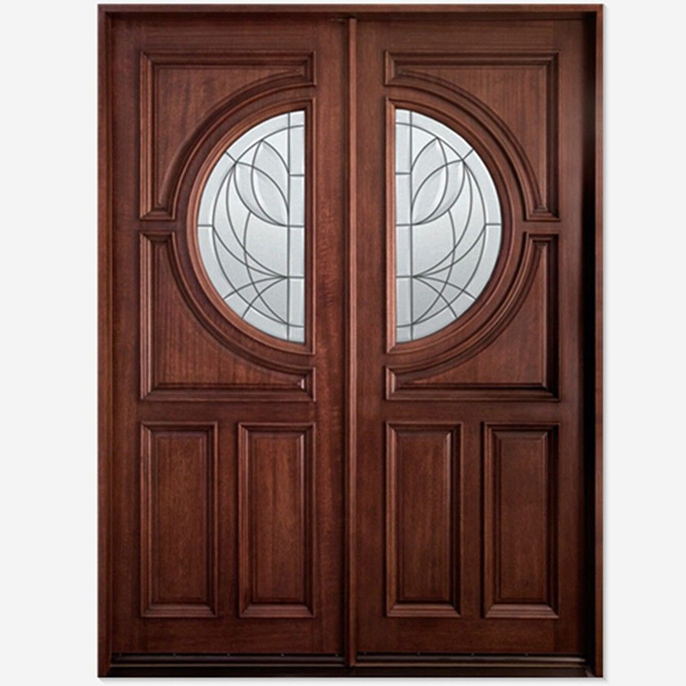 Mẫu thiết kế cửa gỗ 2 cánh kết hợp với kính hoa đồng