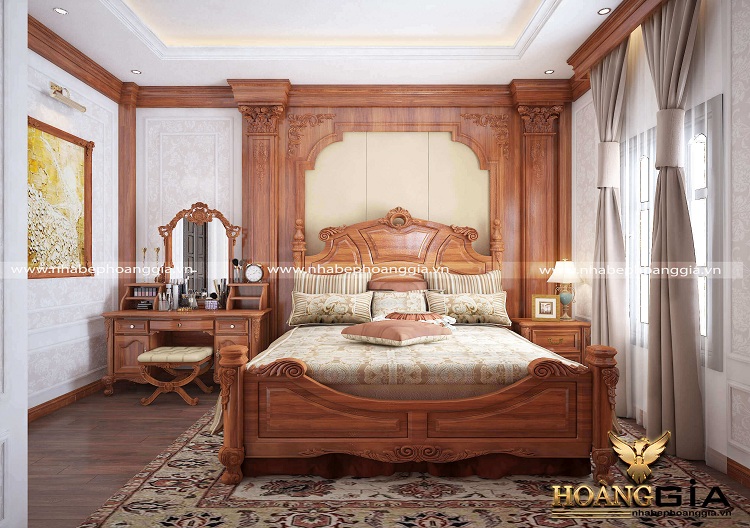 Mẫu giường tân cổ điển gỗ gõ đỏ lịch lãm