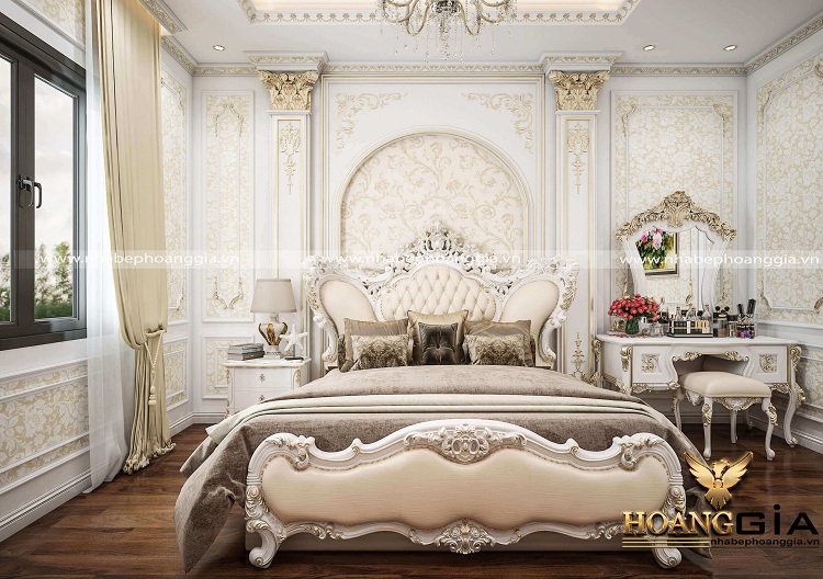 Mẫu giường ngủ cổ điển sơn trắng đầy hấp dẫn