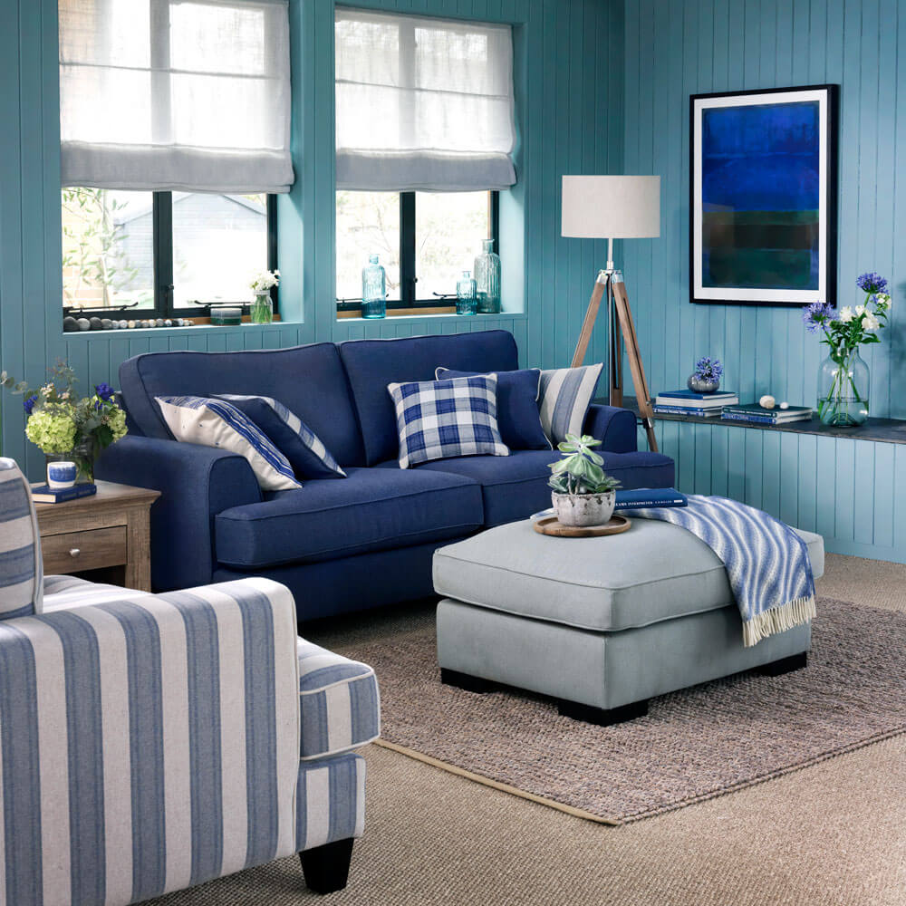 Mẫu thiết kế phòng khách tone màu xanh linh hoạt
