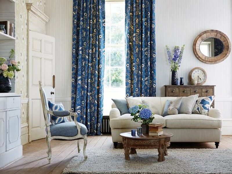 Mẫu phòng khách Vintage sử dụng màu xanh tinh tế