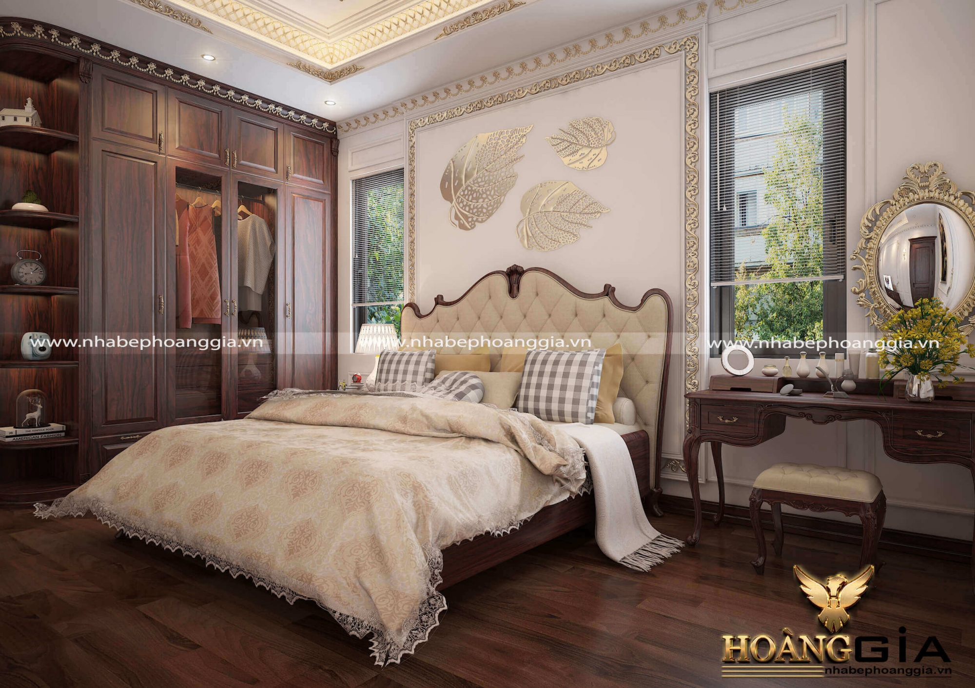 Mẫu phòng ngủ tân cổ điển gỗ cẩm cao cấp