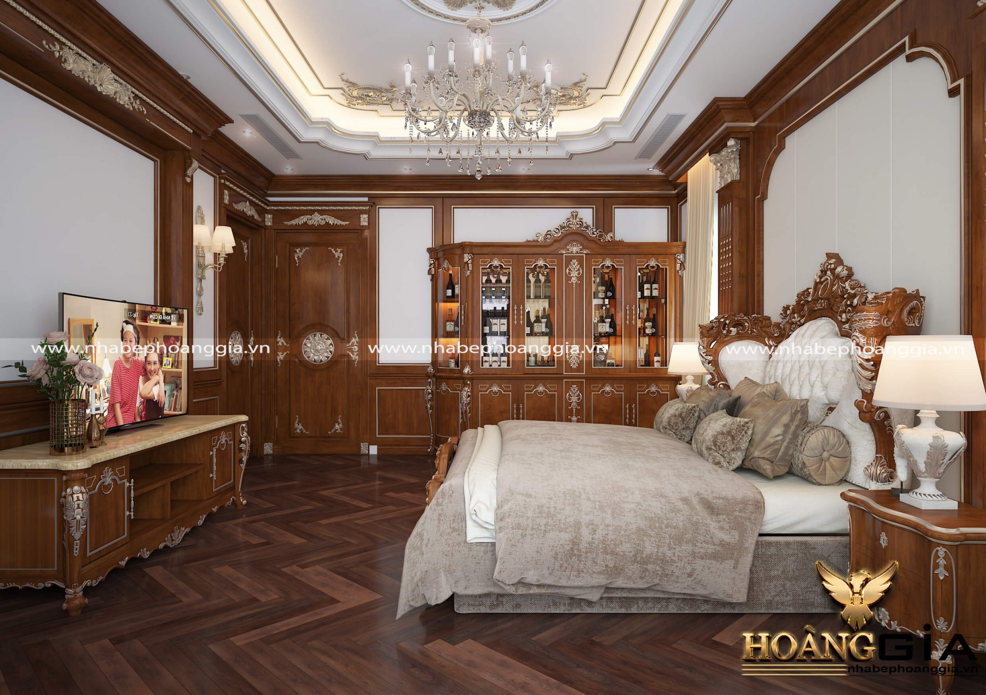 mẫu phòng ngủ Châu Âu cổ điển cho nhà biệt thự