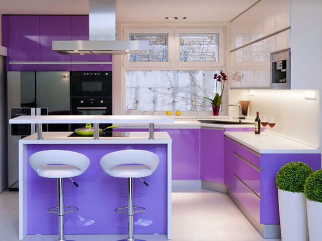 Sơn màu tím cho phòng bếp đẹp dịu dàng