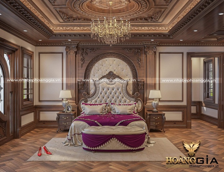 thiết kế phòng ngủ 40m2 chất liệu gỗ gõ