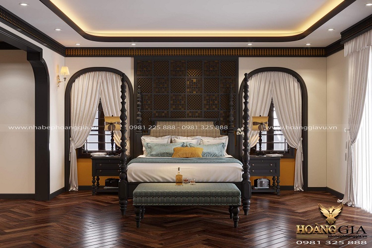 thiết kế phòng ngủ 40m2 phong cách Indochine