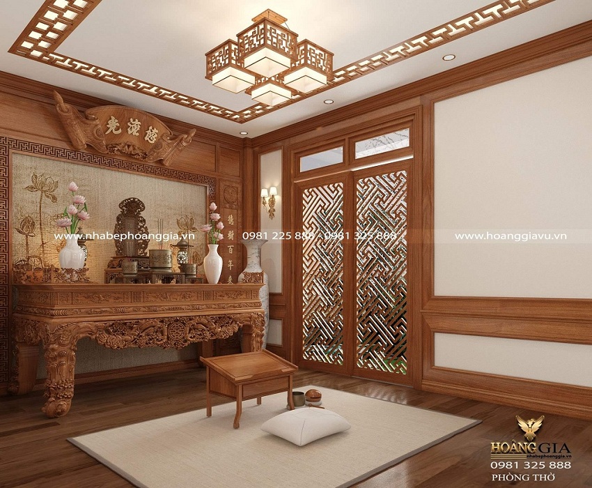 Mẫu thiết kế phòng thờ gỗ tự nhiên – Khách hàng chị Huệ Linh