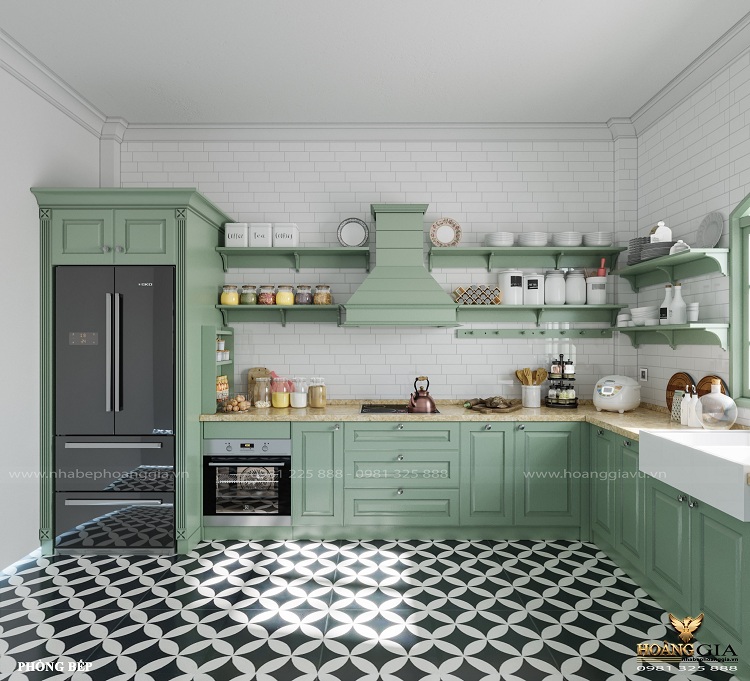 mẫu tủ bếp 1 tầng đẹp phong cách vintage