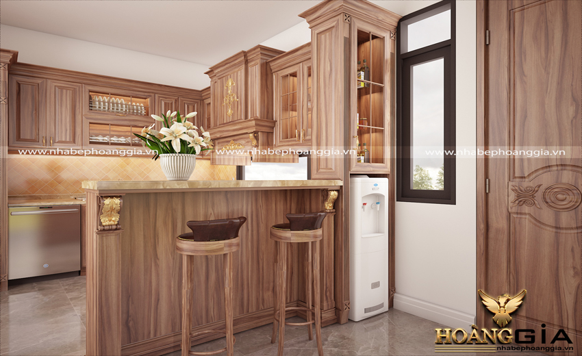 Mẫu tủ bếp cao cấp được làm bằng gỗ Cẩm tự nhiên