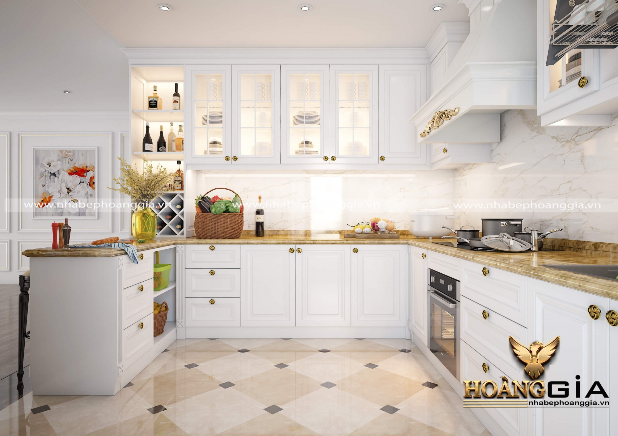Mẫu tủ bếp đẹp sơn trắng thanh lịch cho nhà chung cư cao cấp