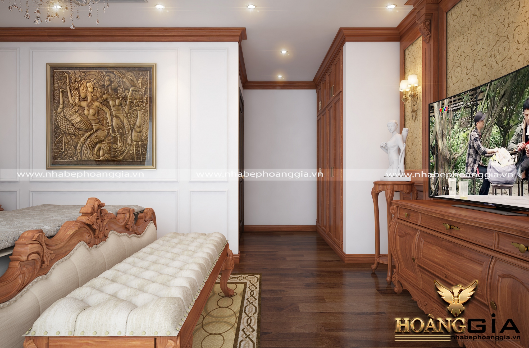nội thất phòng ngủ tân cổ điển chất liệu gỗ tự nhiên 4