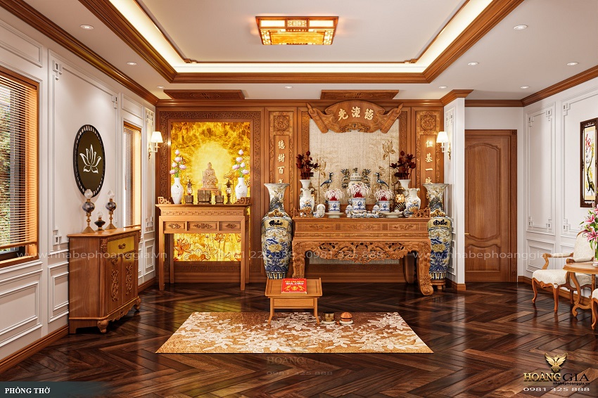 Thiết kế phòng thờ gia tiên có bàn thờ Phật