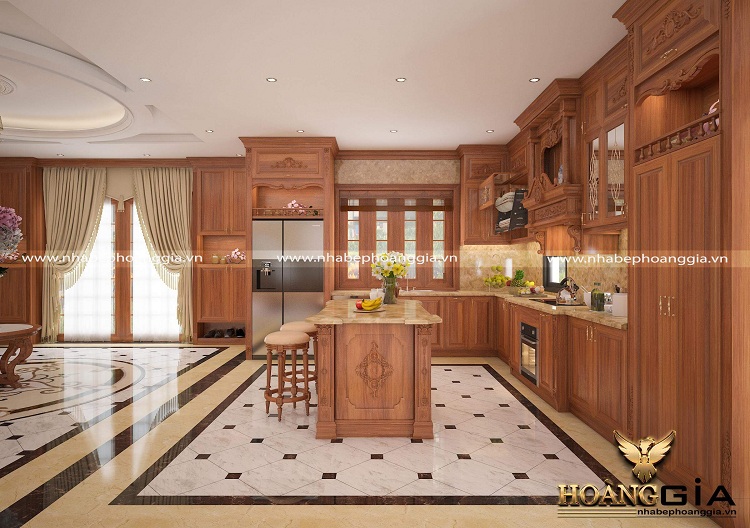 Mẫu thiết kế nội thất phòng khách bếp nhà biệt thự