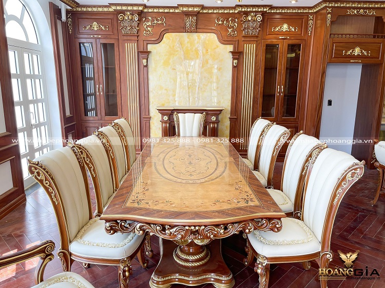 Bộ bàn ăn tân cổ điển 10 ghế được thiết kế tinh tế