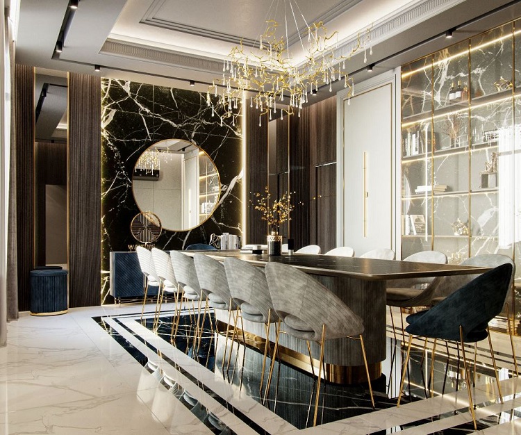 phòng ăn biệt thự luxury màu sắc ấn tượng