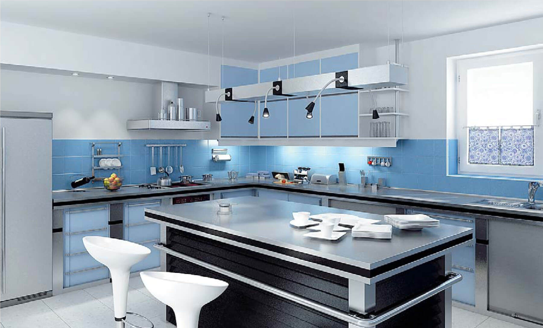 mẫu phòng bếp đẹp với màu xanh