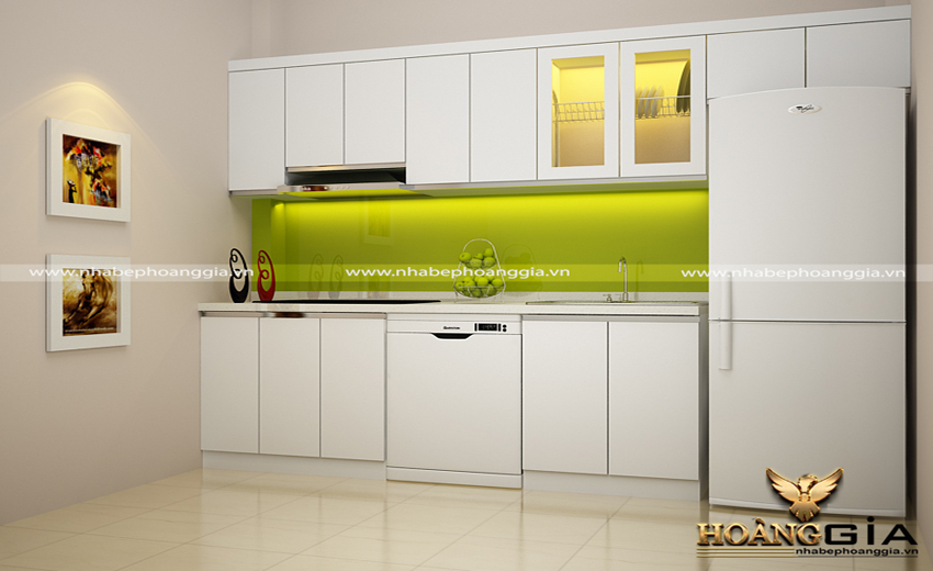 Thiết kế tủ bếp Acrylic cho phòng bếp hiện đại với gam màu trắng