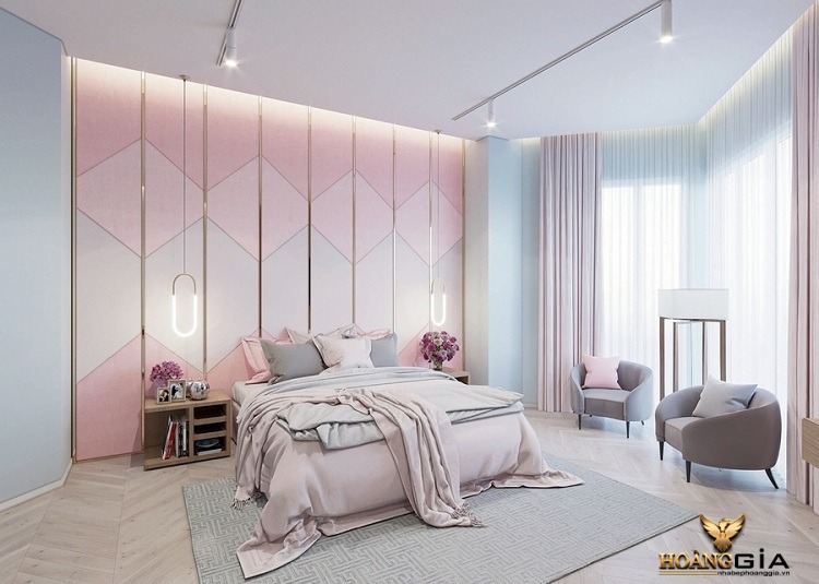 phòng ngủ màu hồng sang trọng