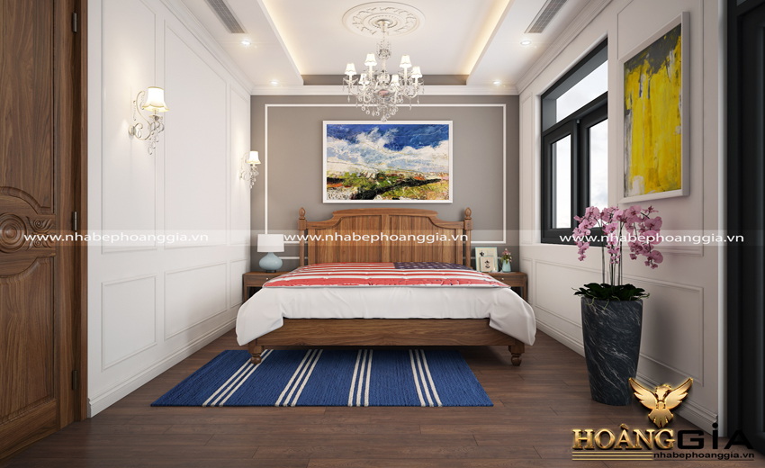 Nội thất phòng ngủ tân cổ điển nhẹ nhàng với gam màu gỗ tự nhiên