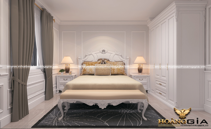 Phòng ngủ tân cổ điển sơn trắng đẹp sang trọng cho nhà Biệt Thự