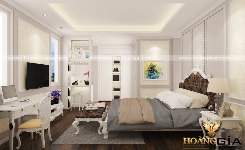 Phòng ngủ tân cổ điển với gam màu trắng – xu hướng được nhiều gia chủ lựa chọn