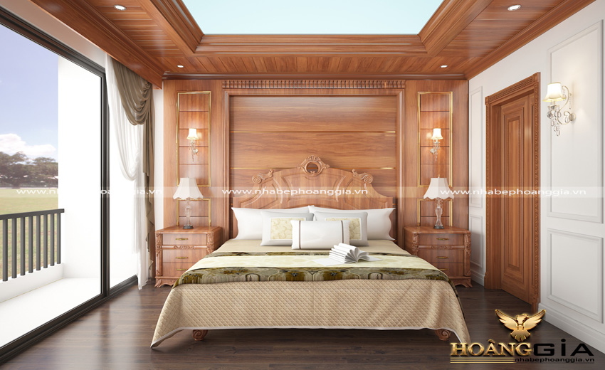 Thiết kế phòng ngủ tân cổ điển với gỗ gõ đỏ tự nhiên