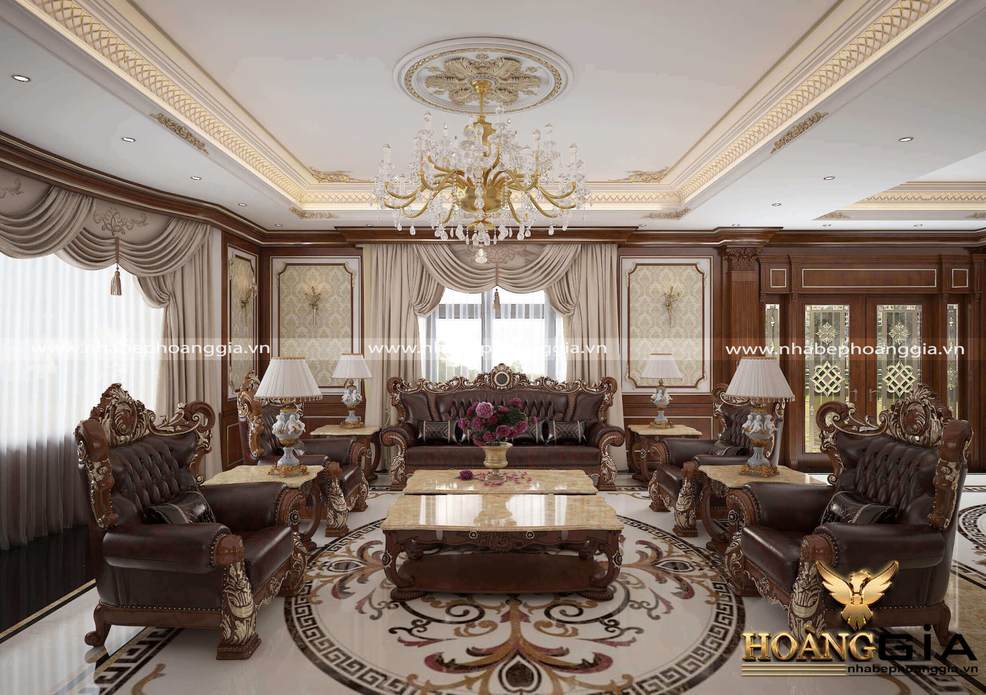 Mẫu sofa tân cổ điển màu nâu cho nhà biệt thự