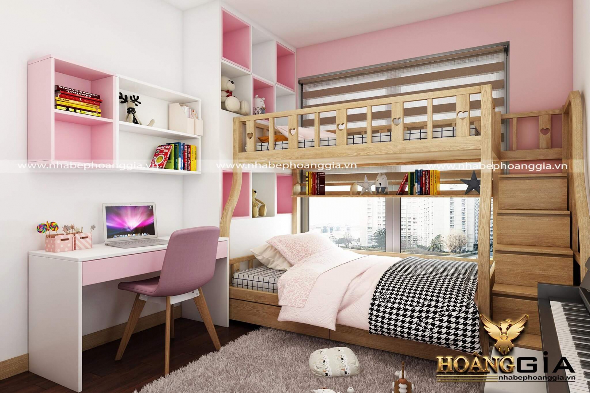 Thiết kế nội thất phòng ngủ con gái nhà chung cư hiện đại 