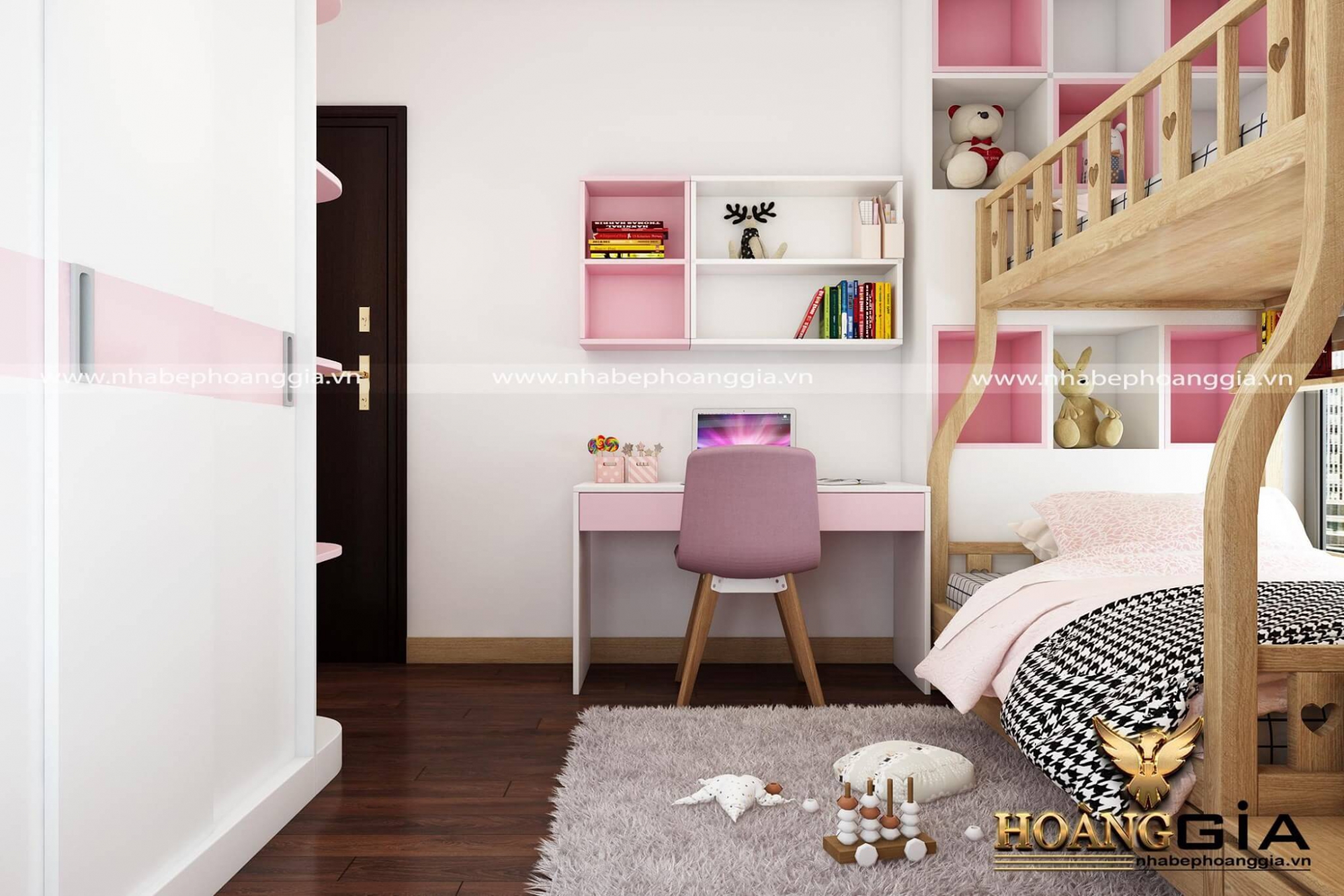 Thiết kế nội thất phòng ngủ con gái trong nhà chung cư hiện đại 