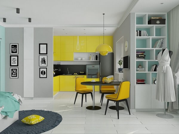 Thiết kế tủ bếp với gam màu vàng tươi tắn