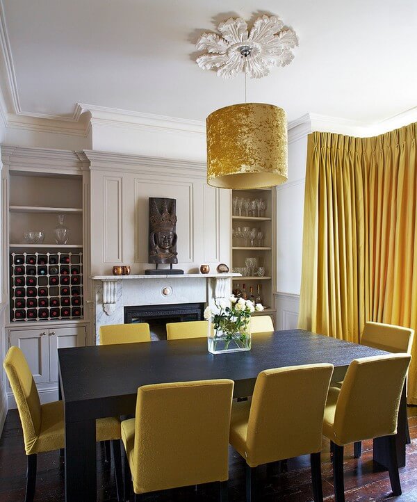 Thiết kế nội thất phòng ăn đẹp cá tính với gam màu vàng