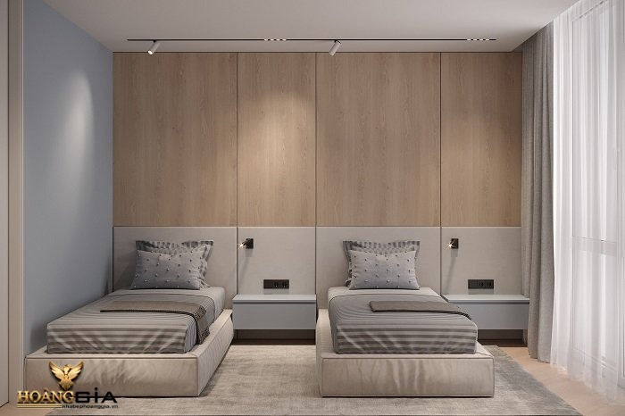 thiết kế phòng ngủ 2 giường tối giản