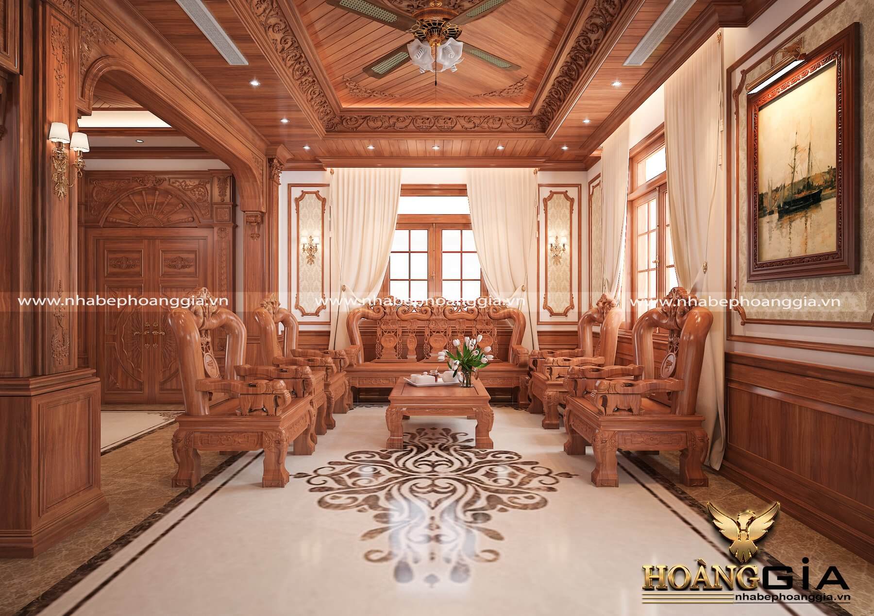 Không gian nội thất gỗ gõ đỏ đẹp cho nhà biệt thự sang trọng