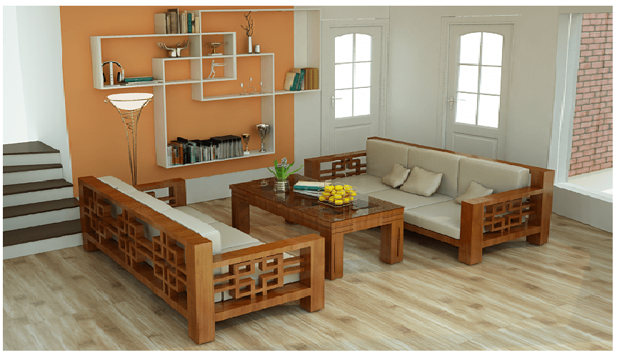 Mẫu sofa phòng khách đơn giản gỗ tự nhiên