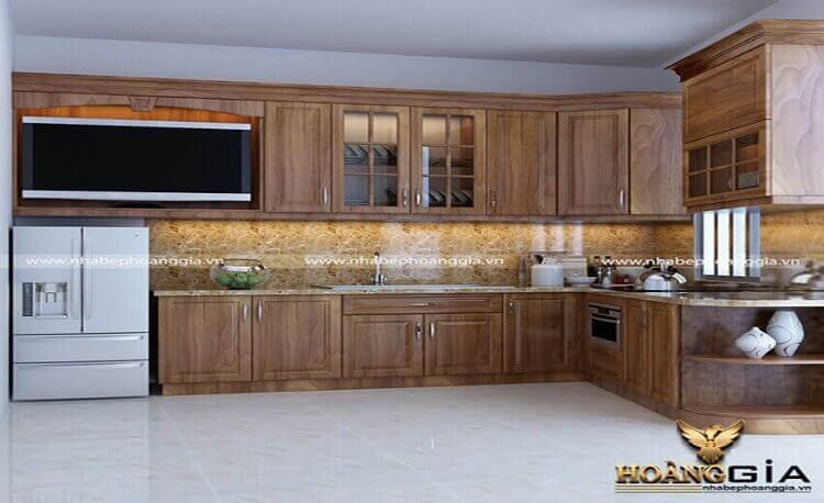 Tủ bếp gỗ lát với hệ vân gỗ tuyệt đẹp