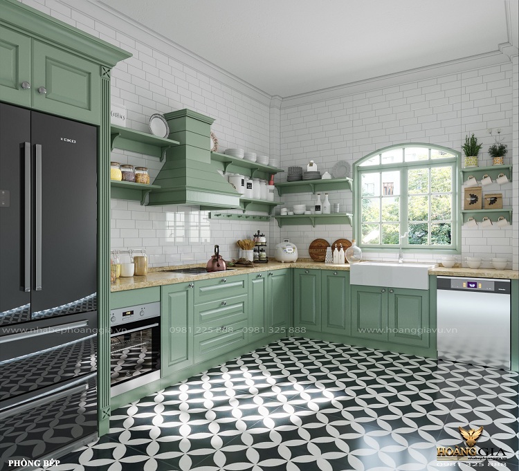 mẫu tủ bếp đẹp 2022 phong cách vintage