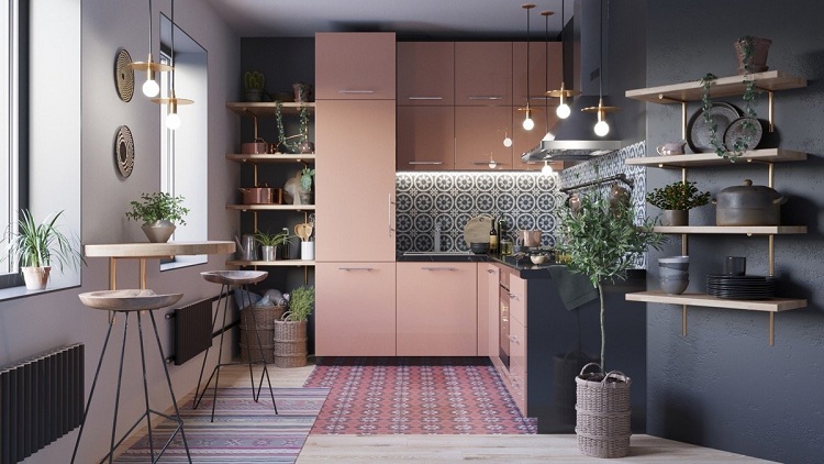 Ý tưởng décor phòng bếp đẹp với màu sắc nổi bật