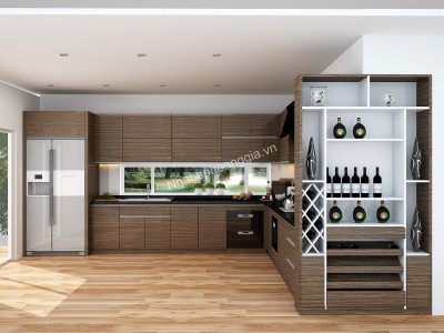 Thiết kế tủ bếp đẹp với chất liệu gỗ laminate