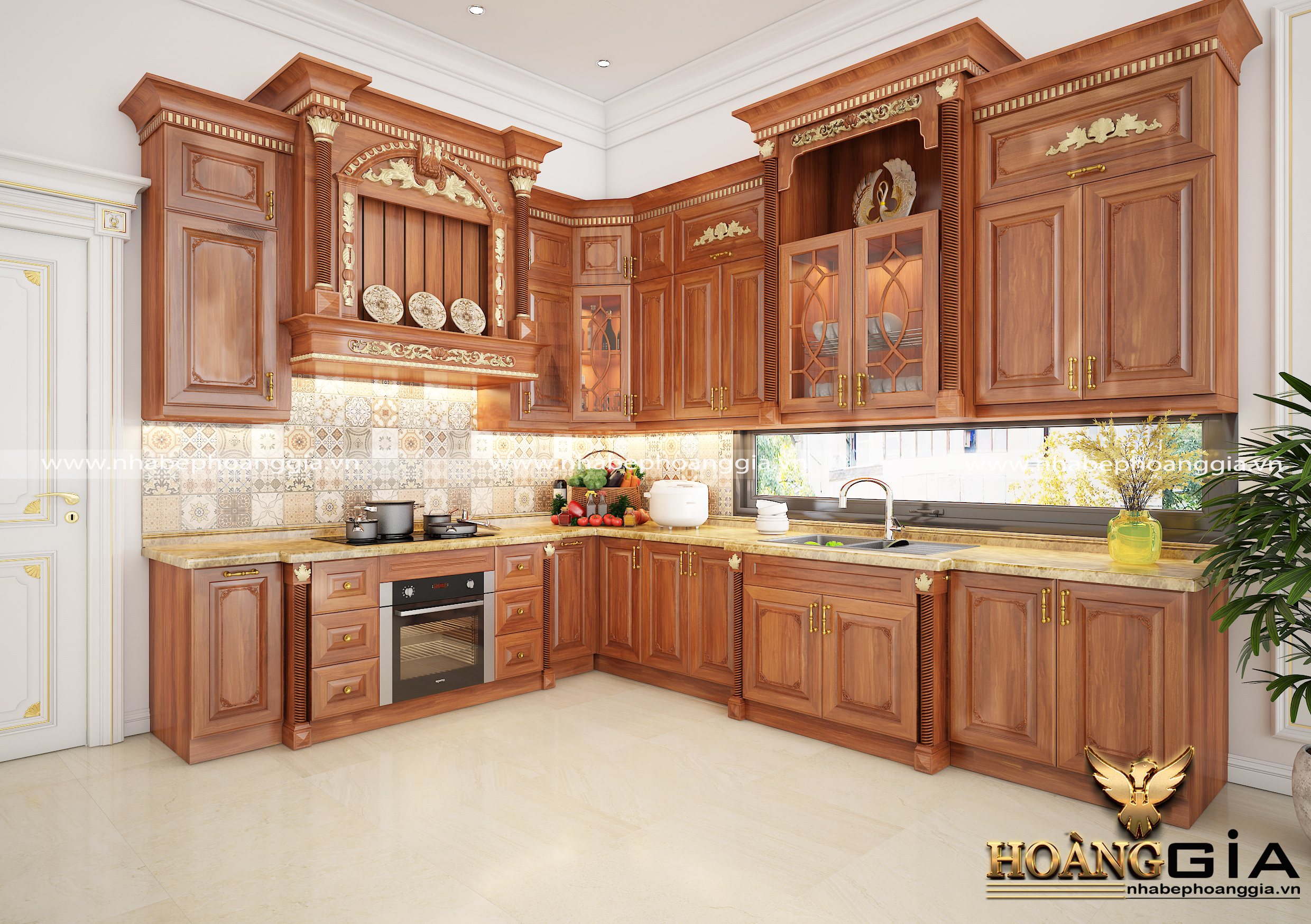 Thiết kế tủ bếp tân cổ điển dát vàng cho biệt thự tại Thanh Hóa