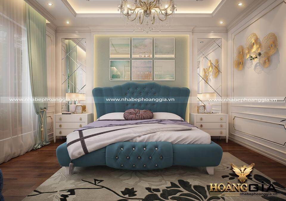 Mẫu phòng ngủ tân cổ điển đẳng cấp với gam màu hoàng gia