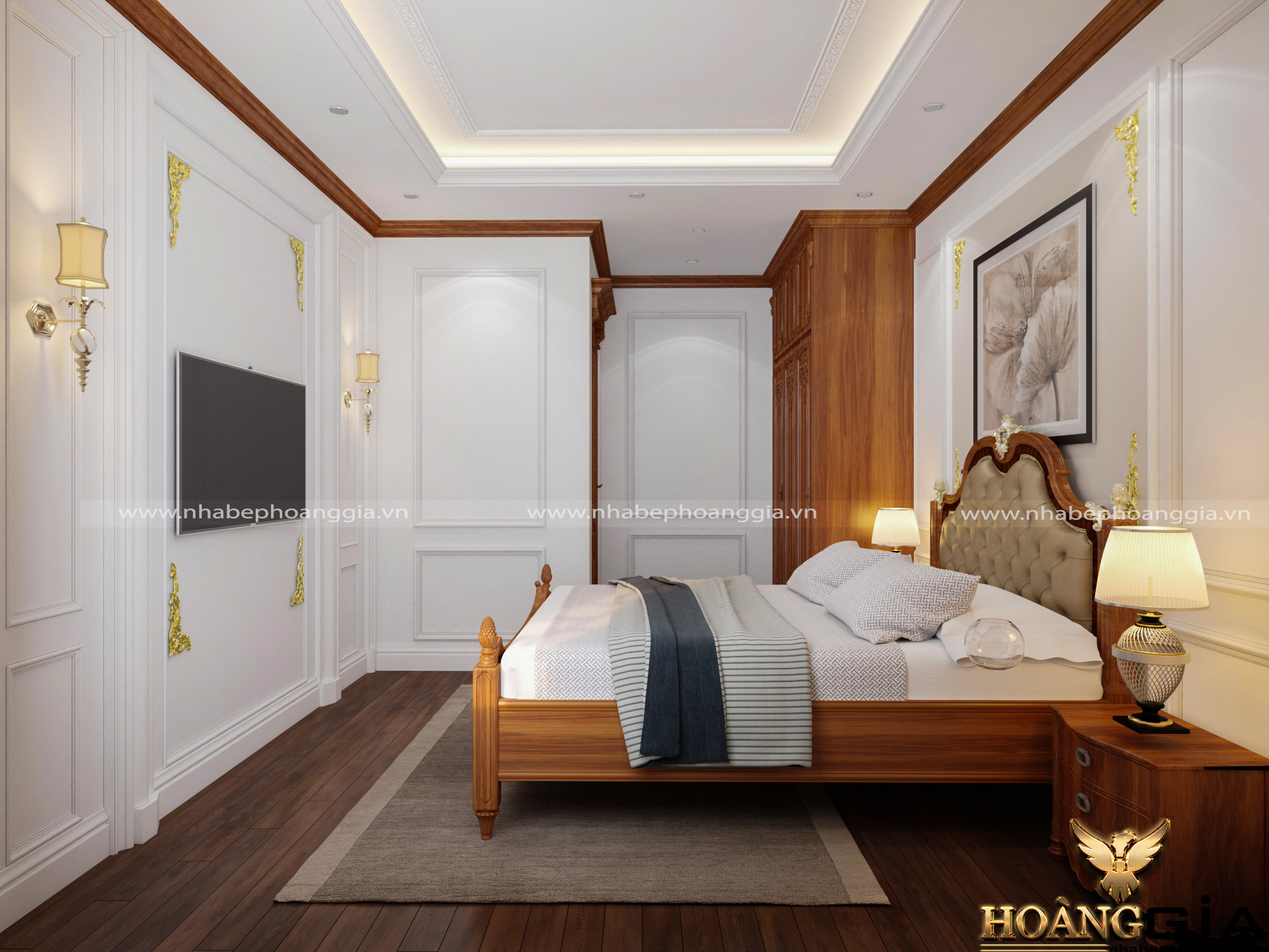 Mẫu thiết kế phòng ngủ tân cổ điển mộc mạc với chất liệu gỗ tự nhiên