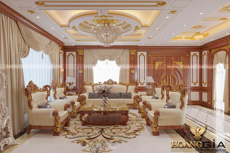 Mẫu phòng khách đẳng cấp với phong cách tân cổ điển hoàng gia